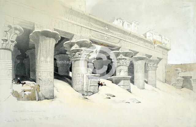 Portico of the sandstone Temple of Edfu dedicated to the falcon-headed god Horus, Egypt, 1838. Artist: Louis Haghe