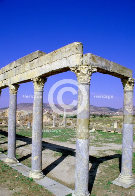Portico of the Petronii, Thuburbo Majus, Tunisia.  Creator: Vivienne Sharp.