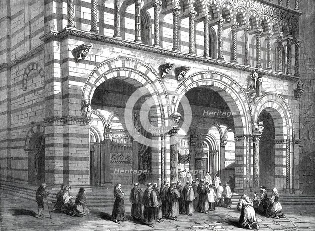 Portion of the façade of Lucca Cathedral, 1860. Creator: Unknown.