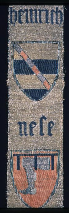 Portion of an Orphrey Band with Coat-of-Arms, Cologne, 15th century. Creator: Unknown