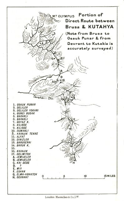 'Portion of direct route between Brusa and Kutahya', c1915. Creator: Stanford's Geographical Establishment.