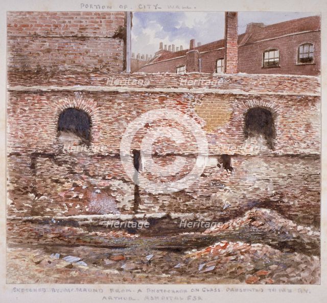 Portion of London Wall showing the internal face on Cooper's Row, City of London, 1864.              Artist: J Maund