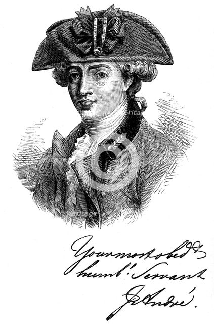 Portrait and autograph of Major John Andre, 18th century British soldier and spy, c1880. Artist: Unknown