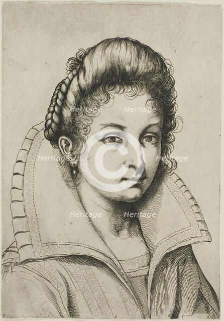 Portrait Bust of a Woman with a Large Collar, from Perfect School to Learn How..., n.d. Creator: Luca Ciamberlano.
