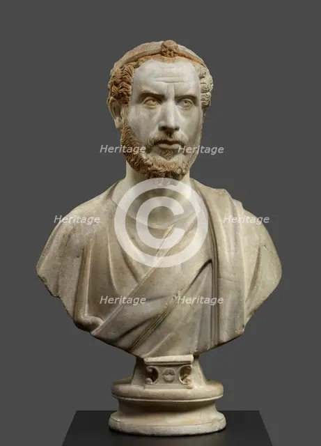 Portrait Bust of Man, Perhaps a Priest of Serapis, A.D. 180-220. Creator: Unknown.