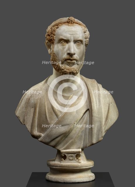 Portrait Bust of Man, Perhaps a Priest of Serapis, A.D. 180-220. Creator: Unknown.