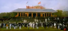 Portrait Group of Members of the Marylebone Cricket Club outside the Pavilion at Lord's c1870. Creator: Henry Barraud
