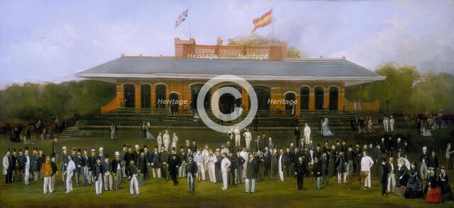 'Portrait Group of Members of the Marylebone Cricket Club outside the Pavilion at Lord's', c1870. Artist: Henry Barraud