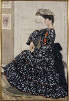 Portrait de femme en robe mouchetée, c.1910. Creator: Henry Caro-Delvaille