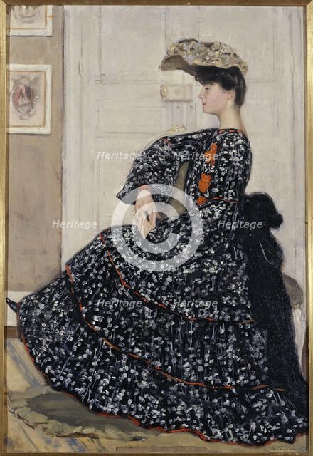 Portrait de femme en robe mouchetée, c.1910. Creator: Henry Caro-Delvaille.
