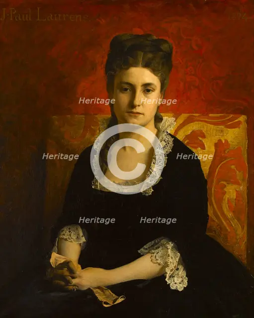 Portrait de femme en robe noire tenant un gant, 1874. Creator: Jean-Paul Laurens.