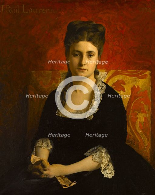 Portrait de femme en robe noire tenant un gant, 1874. Creator: Jean-Paul Laurens.