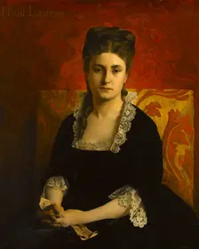 Portrait de femme en robe noire tenant un gant, 1874. Creator: Jean-Paul Laurens