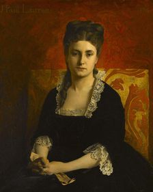 Portrait de femme en robe noire tenant un gant, 1874. Creator: Jean-Paul Laurens