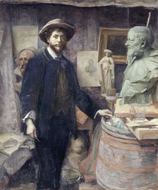 Portrait de Jean Carriès dans son atelier, between 1886 and 1887. Creator: Louise Catherine Breslau