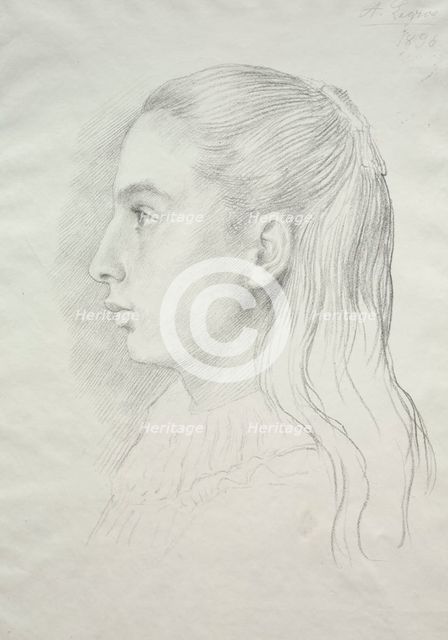 Portrait de Mlle. Nora E. Legros, 1896. Creator: Alphonse Legros (French, 1837-1911).