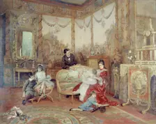 Portrait de Victorien Sardou (1831-1908), de sa femme et de ses enfants dans le grand..., c1885. Creator: Auguste de la Brely