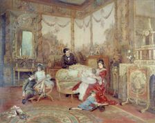 Portrait de Victorien Sardou (1831-1908), de sa femme et de ses enfants dans le grand..., c1885. Creator: Auguste de la Brely
