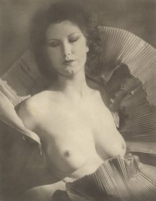 Portrait (Female Nude Draped in Folded Fan-Like Paper), about 1920. Creator: Arthur J Kales