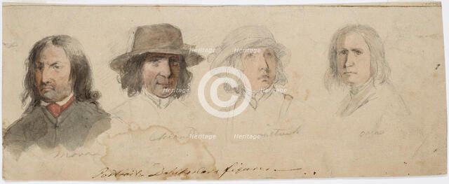 Portrait heads of Taalaist men from Mora, Leksand, Rättvik and ?, 1840-1873. Creator: Robert Wilhelm Ekman.