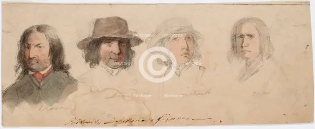 Portrait heads of Taalaist men from Mora, Leksand, Rättvik and ?, 1840-1873. Creator: Robert Wilhelm Ekman.