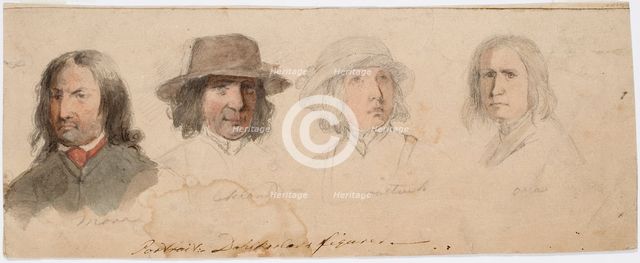 Portrait heads of Taalaist men from Mora, Leksand, Rättvik and ?, 1840-1873. Creator: Robert Wilhelm Ekman.