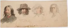 Portrait heads of Taalaist men from Mora, Leksand, Rättvik and ?, 1840-1873. Creator: Robert Wilhelm Ekman