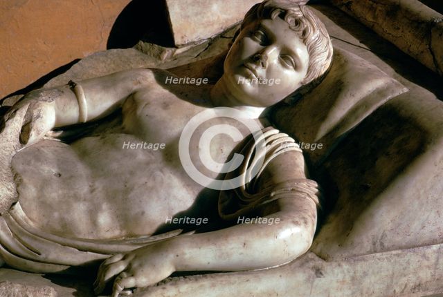 Portrait on the marble lid of a Roman sarcophagus, 1st century BC. Artist: Unknown