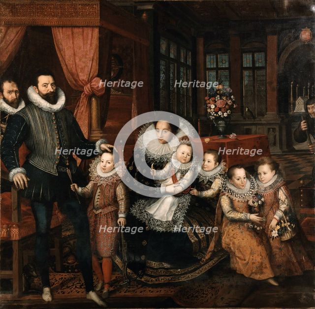 Portrait of Count Charles de Ligne, 2nd Prince of Arenberg (1550-1616) with his family, ca 1593. Creator: Pourbus, Frans, the Younger (1569-1622).