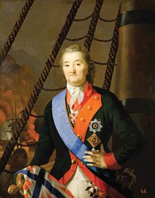 Portrait of Count Alexei Orlov Against a Background of the Chesme Battle, 19th century. Creator: Unknown