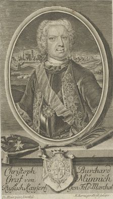 Portrait of Count Burkhard Christoph von Münnich (1683-1767), ca 1730. Creator: Bernigeroth, Martin (1670-1733)