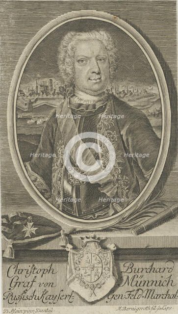 Portrait of Count Burkhard Christoph von Münnich (1683-1767), ca 1730. Creator: Bernigeroth, Martin (1670-1733).