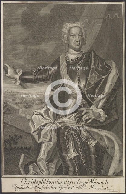 Portrait of Count Burkhard Christoph von Münnich (1683-1767). Creator: Bernigeroth, Johann Martin (1713-1767).