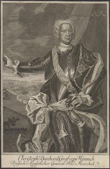 Portrait of Count Burkhard Christoph von Münnich (1683-1767). Creator: Bernigeroth, Johann Martin (1713-1767)