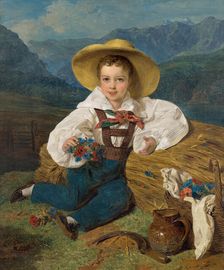 Portrait of Count Dmitri Alexandrovich Apraxin (1826-1899) as child in front of a mountain..., 1832. Creator: Waldmüller, Ferdinand Georg (1793-1865)