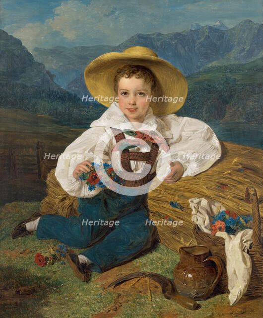 Portrait of Count Dmitri Alexandrovich Apraxin (1826-1899) as child in front of a mountain..., 1832. Creator: Waldmüller, Ferdinand Georg (1793-1865).