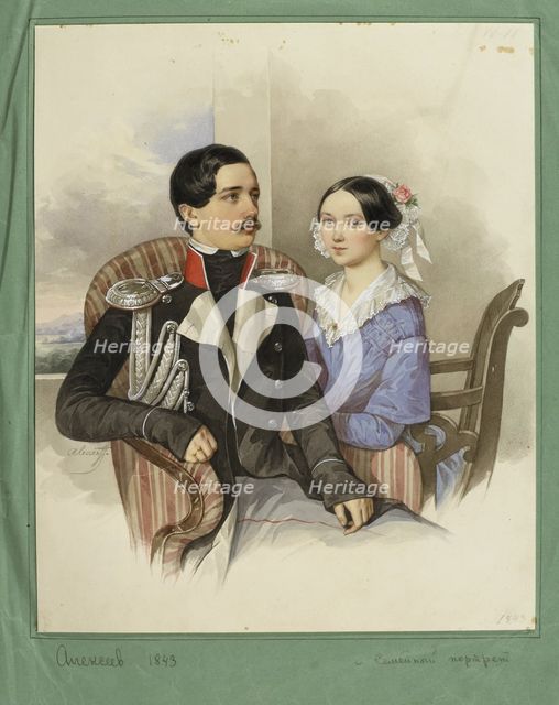 Portrait of Count Jakov Karlovich Sievers (1818-1865) and Countess Vera Mikhaylovna 1818-1865, 1843. Artist: Alexeyev, N.M. (active First Half of 19th cen.)