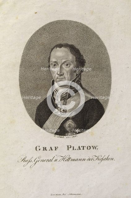 Portrait of Count Matvei Ivanovich Platov (1757-1818). Artist: Schulz, Karl Friedrich (1796-1866)