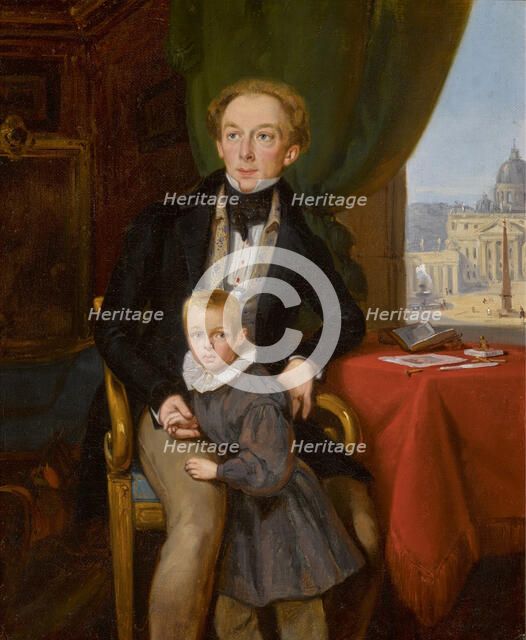 Portrait of Count Pyotr Ivanovich Meshchersky (1802-1876) with son Nikolai , 1935. Creator: Bard, Jean Auguste (1812-1861).