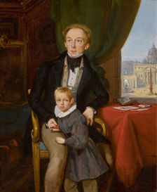 Portrait of Count Pyotr Ivanovich Meshchersky (1802-1876) with son Nikolai , 1935. Creator: Bard, Jean Auguste (1812-1861)