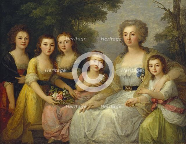 Portrait of Countess Anna Stepanovna Protasova (1745-1826) with her Nices, 1788.