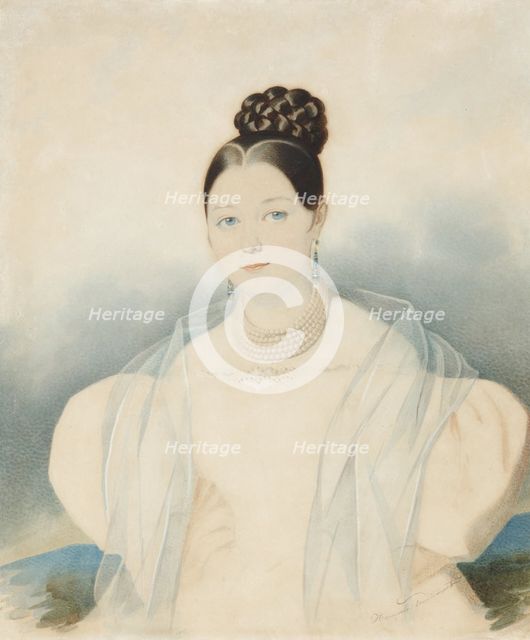 Portrait of Countess Ekaterina Alexandrovna Zubova, née Obolenskaya (1811-1843), 1830s. Creator: Hampeln, Carl, von (1794-after 1880).