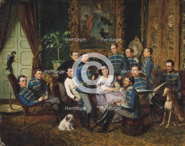 Portrait of Countess Julia Samoilova (1803-1875) with Austrian Hussars , 1855.