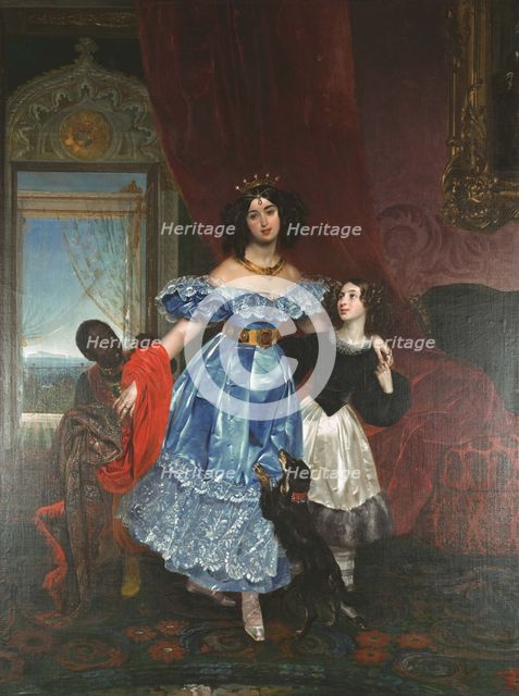 Portrait of Countess Julia Samoilova with her stepdaughter Amazillia Pacini and black... 1832-1834. Creator: Karl Briullov.