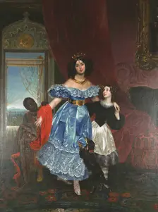 Portrait of Countess Julia Samoilova with her stepdaughter Amazillia Pacini and black... 1832-1834. Creator: Karl Briullov