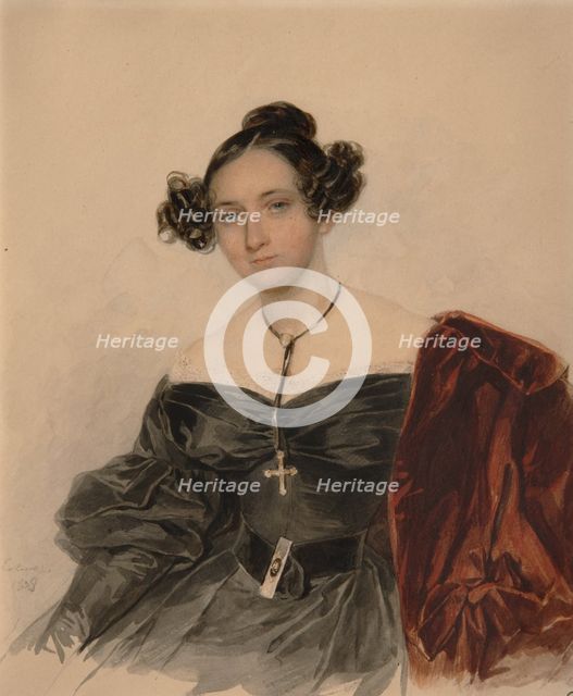 Portrait of Countess Nadezhda Ivanovna Golitsyna (1796-1868), née Countess Kutaysova, 1832. Artist: Sokolov, Pyotr Fyodorovich (1791-1848)