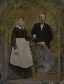 Portrait of couple in garden scene, 1860s-1880s. Creator: Unknown