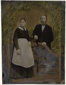 Portrait of couple in garden scene, 1860s-1880s. Creator: Unknown