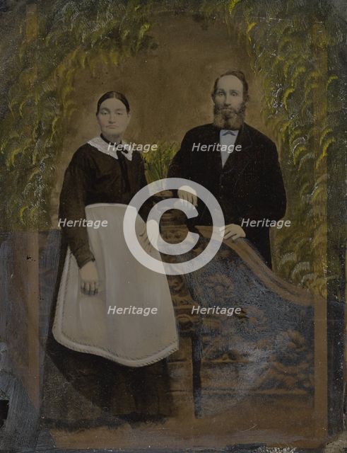 Portrait of couple in garden scene, 1860s-1880s. Creator: Unknown.