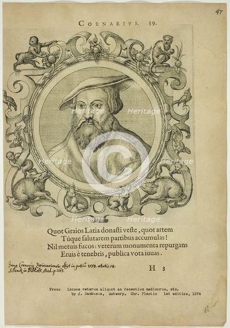 Portrait of Cornarius, published 1574. Creators: Unknown, Johannes Sambucus.